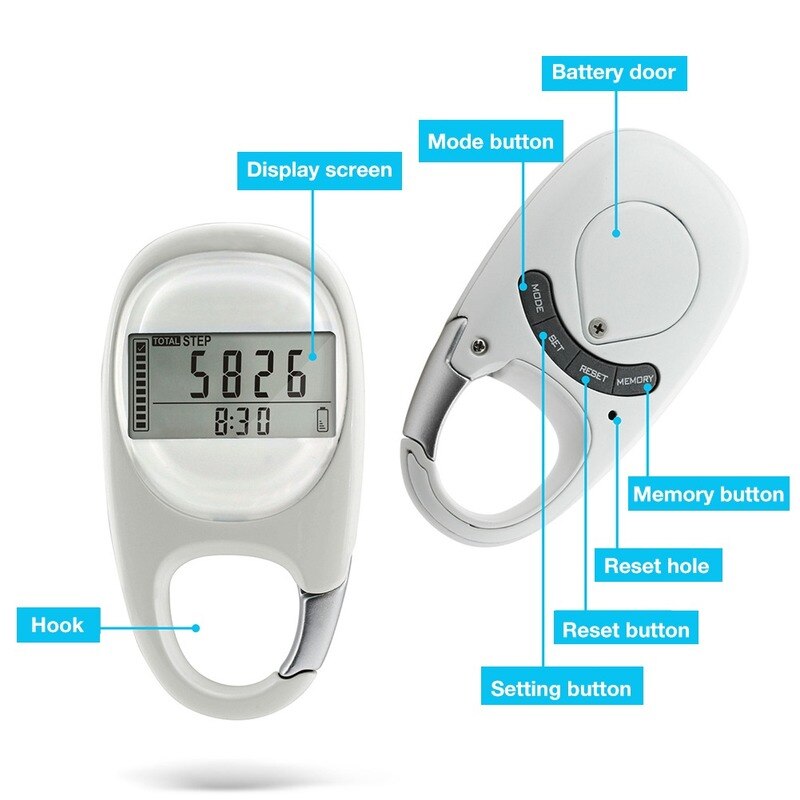 Portable Walking Distance Exercise Pedometer Fitness Activity Step Counter Sports for Step Fitness Camping Hiking