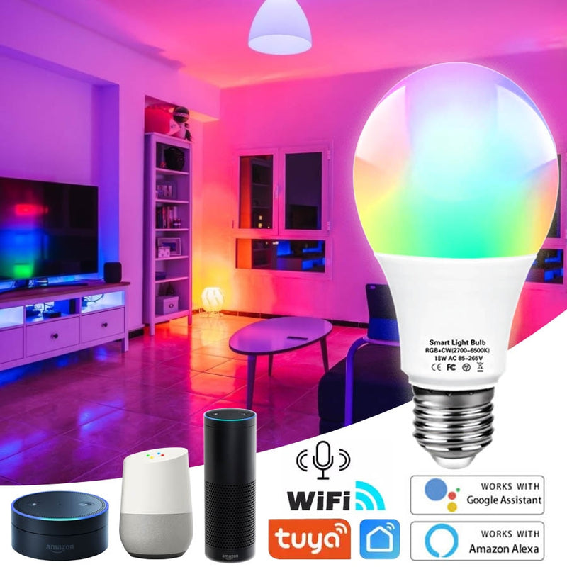 Wifi Smart Led Light Bulb E27 Tuya smart Bulb E27 Smart Wifi Lamp 220V Led Bulb RGBCW Light 12W 15W 18W Alexa Wifi Bulb For Home