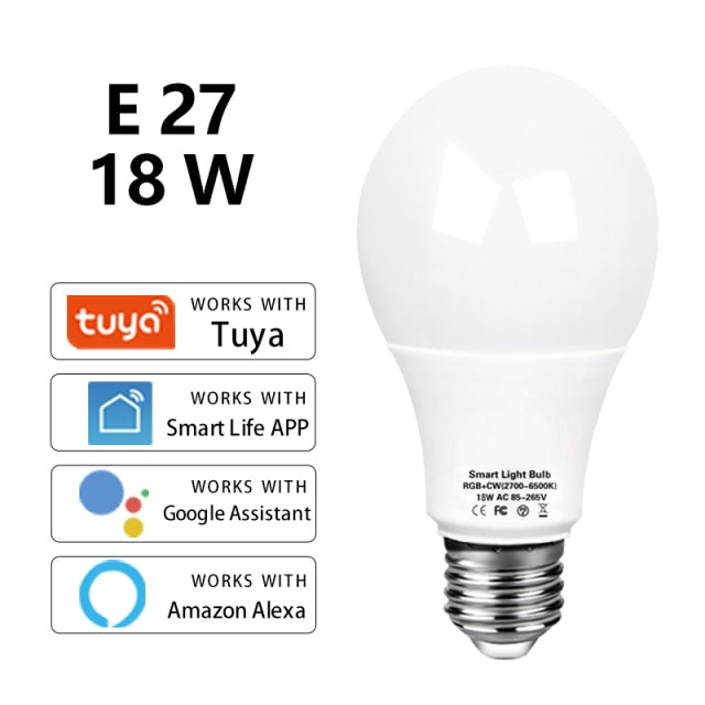 Wifi Smart Led Light Bulb E27 Tuya smart Bulb E27 Smart Wifi Lamp 220V Led Bulb RGBCW Light 12W 15W 18W Alexa Wifi Bulb For Home