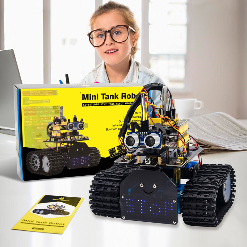 Keyestudio DIY Mini Tank Robot V2.0 Smart Robot Car Kit forArduino Robot Kit STEM+ 15Projects IOS &amp;Android Control CE Compliant