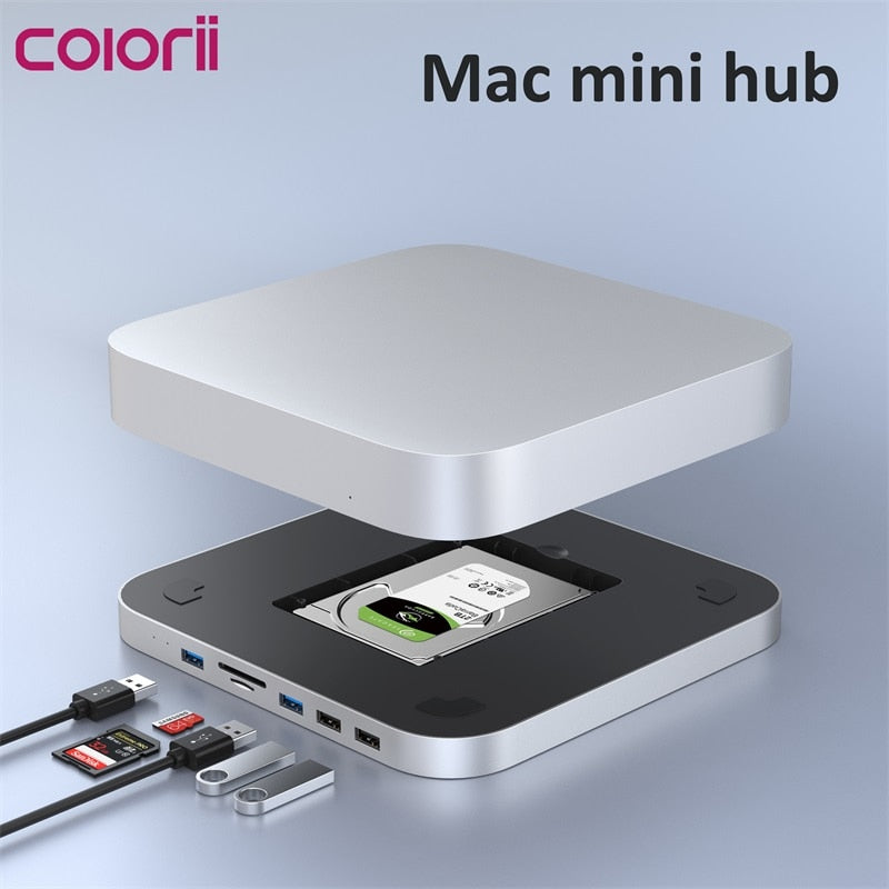 Colorii MC25 Silver 2020 Silver M1 Mac Mini Hub Ssd  Hard Drive Enclosure Docking Station with card reader