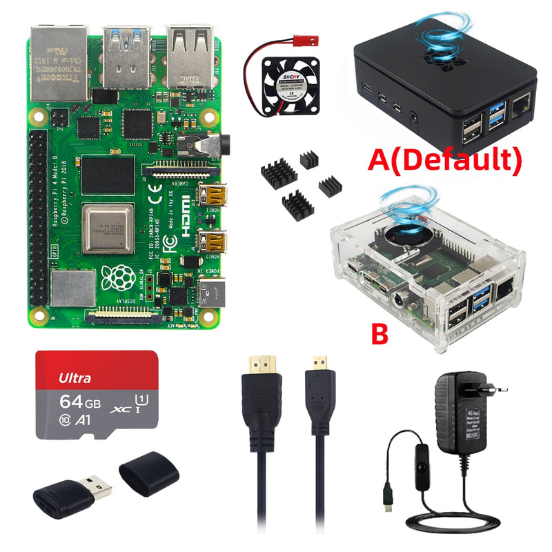 Original Raspberry Pi 4 Model B 8GB 4GB 2GB RAM + Case + Fan + Heat Sinks + Power Adapter + 32/64/128 GB TF Card for RPI 4B